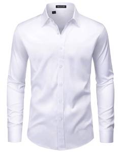 lot 2204 image: ROUWELL Mens White Dress Shirt Long Sleeve Non Iron Wrinkle Free Stretch Business Office Wedding Button Down Shirts XL - Retail $17