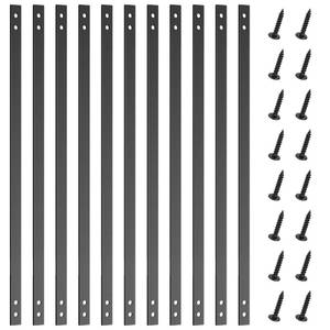 lot 2213 image: EEURAO 51 Pack Deck Balusters 36X1, Flat Straight Porch Railing Kit with Screws, Heavy Duty Black Metal Decking Railings for Wood and Composite Deck for Indoor Outdoor Stairs Patio Porch - Retail $110
