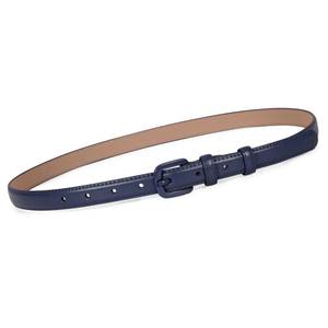 lot 2218 image: WHIPPY Women Skinny Leather Belt Thin Waist Jeans Belt for Pants in Pin Buckle Belt, Navy, Pants Size 30-36 Inches - Retail $15