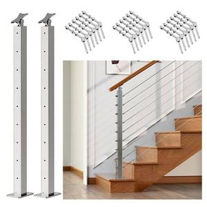 lot 3017 image: Deck Man 2Pack 36inch Cable Railing Post Stainless Steel Adjustable Angle End Post for 18 Deck Cable Railing, Silvery - Retail $165