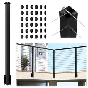 lot 3027 image: Gyykzz Side Mount Inner Corner Post 42 (Post Body 47.6), Fixed Top Three Side Drilled Corner Post Cable Railing, Black Stainless Steel 304 Fascia Mount Metal Post with Inner Terminal & Cable Grommet - Retail $100
