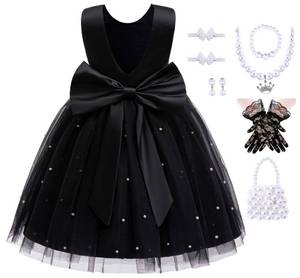 lot 3044 image: Akokvlar Girl V-Back Satin Flower Communion Dress Formal Birthday Party Wedding Prom Ball Gown (9-10 Years, Black) - Retail $33