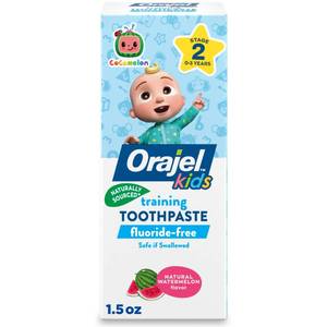 lot 3049 image: Orajel Kids CoComelon Training Toothpaste Fluoride-Free #1 Pediatrician Recommended Fluoride-Free Toothpaste, 1.5oz Tube&nbsp