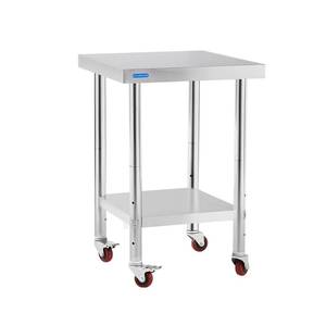 lot 3051 image: KUARBARR Stainless Steel Table for Prep & Work with 4 Caster Wheels with Undershelf 18 x 24 NSF Metal Commercial Kitchen Prep Table with Adjustable Under Shelf Worktable for Restaurant Home Outdoor - Retail $110