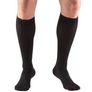lot 3055 image: Truform 15-20 mmHg Compression Stockings for Men and Women, Knee High Length, Closed Toe, Black, Large - Retail $19