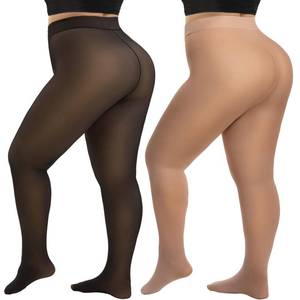 lot 3061 image: HONGTEYA 2 Pairs Plus Size Fleece Lined Tights Women, Fake Translucent Thermal Tights Pantyhose Sheer Leggings (US, Alpha, 3X-Large, 4X-Large, Regular, Regular, Fake Translucent BlackSkin color) - Retail $30