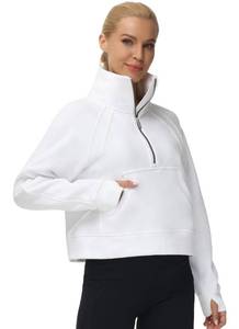 lot 3062 image: THE GYM PEOPLE Womens Half Zip Pullover Sweatshirt Fleece Stand Collar Crop Sweatshirt with Pockets Thumb Hole White Small - Retail $20