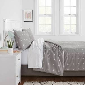 lot 3066 image: King Cotton Blend Sateen Duvet Cover and Sham Set Light GrayWhite Dot - Room Essentials Abstract Pattern, OEKO-TEX Certified - Retail $40