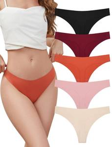 lot 3087 image: voenxe Seamless Thongs for Women, No Show Underwear, Ladies Panties Low Rise Soft Invisible Microfiber, Comfortable Athletic Workout Sports Gym Undies, 5 Pack Assorted, M - Retail $13