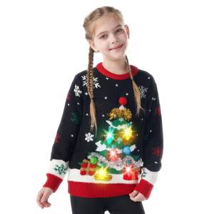 lot 3096 image: Giggling Getup Ugly Christmas Sweater with Light, LED Ugly Christmas Sweater for Kids Christmas Tree(Black, S) - Retail $48