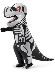 lot 3097 image: Spooktacular Creations Adult Inflatable Dinosaur Costume, LED Light Eyes Skeleton T-Rex Halloween Blow Up Costume, Full Body Inflatable Suit for Cosplay Themed Parties - Retail $46