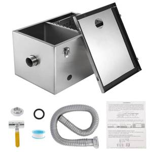 lot 3112 image: IRONWALLS 8LBS Top Inlet Commercial Grease Interceptor, Stainless Steel Grease Trap 4 Gallon, Under Sink Grease Trap Waste Water Oil-water Separator for Restaurant, Cafe, Canteen, Factory, Kitchen - Retail $79