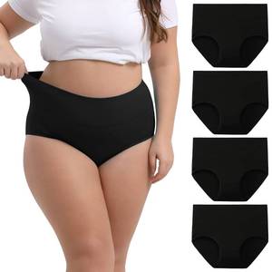 lot 3128 image: INNERSY Womens Plus Size XL-6XL Cotton Underwear High Waisted Briefs Panties 4-Pack(Black,5X-Large) - Retail $20