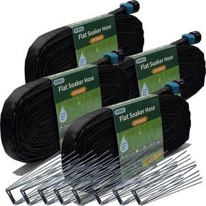 lot 3136 image: Secbulk 2026 Flat Soaker Hose 200 ft with Stakes for Garden, 50ft x 4 Linkable Drip Hose Diy Garden Irrigation System Saving 80% Water, Dual-layer Leak-free Design Water Hose with Holes - Retail $90