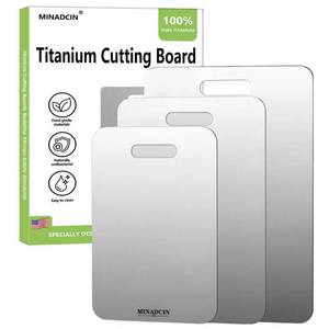 lot 3138 image: 3-Pack Titanium Cutting Boards For Kitchen, 100% Pure Cut Titanium Cutting Board, Food Grade Quality, Double-sided non-toxic, Easy To Clean, Dishwasher Safe And Will Not Absorb Odors - Retail $60