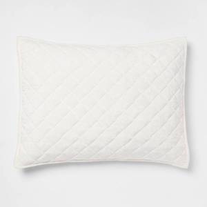 lot 3146 image: Standard Luxe Diamond Stitch Velvet Quilt Sham Ivory - Threshold OEKO-TEX Certified, Machine Washable, No Flange - Retail $25