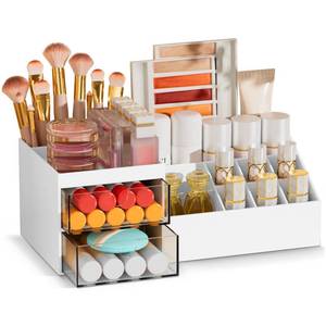 lot 3154 image: Subsky Makeup Organizer with Drawers, Easy Storage for Beauty Products Brushes, Multifunction Plastic Desk Organizer, Cosmetics Organizer for Countertop Dresser Vanity and Bathroom (White)&nbsp