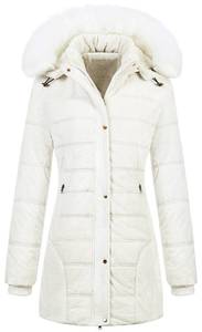 lot 3180 image: Chrisuno Womens Thicken Fleece Parkas Long Coat Warm Winter Sherpa Lined Cold Clothes S White - Retail $55