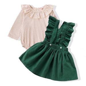 lot 3182 image: Kucnuzki 6-12 Months Toddler Girl Fall Winter Clothes Baby Girl Polka Dot Top and Skirt Set Ruffled Suspender Dress shirts Romper Infant Linen Jumpsuit - Retail $20
