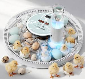 lot 3195 image: MeeF incubators for Hatching 28 Eggs,Independent atomizing humidifier, Auto Flip, Additional Equipped Well as Duck and Goose Egg Trays That can Hold 12 Eggs.(White) - Retail $90