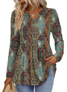 lot 3206 image: WIHOLL Plus Size Clothes for Women Blouses Maternity Shirts Fall Winter Fashion Cowgirl Outfits Boho Tunic Tops Ethnic 3XL - Retail $17