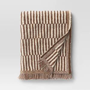 lot 3213 image: 50x60 Oversized Woven Linework Throw Blanket Dark CamelCream - Threshold&nbsp