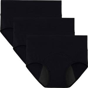 lot 3215 image: INNERSY Period Underwear for Women High Waisted Leak-Proof Postpartum Menstrual Panties 3-Pack (Classic Black, X-Small) - Retail $24