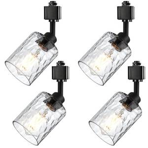 lot 3217 image: Wanluce 4 Pack Multi-Directional Rotating H Track Lighting Heads Black Ceilig Track Lighting Fixtures with Clear Hammered Glass, H Type Track Lighting Replacement Heads E26 Spotlight for Kitchen Shop - Retail $90