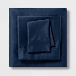 lot 3223 image: King Solid Performance 400 Thread Count Sheet Set Metallic Blue - Threshold Cotton Sateen, Wrinkle-Resistant, OEKO-TEX Certified - Retail $65