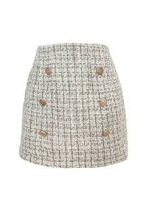 lot 3224 image: HERBATOMIA Womens Plaid Mini Skirt White Pencil Vintage Above Knee Length Winter Bodycon High Waist Short Skirts for Women Medium  - Retail $33