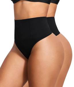 lot 3226 image: Eleady Thong Shapewear Tummy Control - 2 Piece Mid-Waist Compression Underwear Women Seamless Butt Lifting Panties - BlackBlack,Large - Retail $29