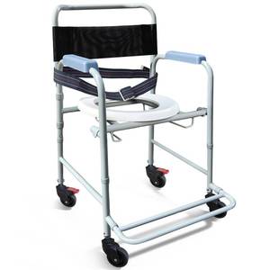 lot 3239 image: Aliseniors 3-in-1 Rolling Shower Chair with Wheels, Bedside Commode Transport Wheelchair, Waterproof Inside Bathroom & Toilet Chair for Handicap, Elderly, Injured or Disabled, 250 lbs - Retail $110