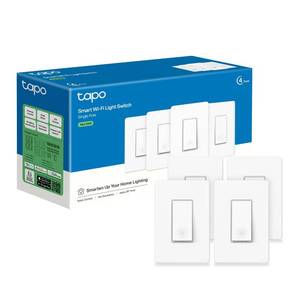 lot 3241 image: TP-Link Tapo Smart Light Switch, Single Pole, Neutral Wire Required, 2.4GHz Wi-Fi Light Switch Compatible with Alexa and Google Home, UL Certified, No Hub Required, White, Tapo S500(4-Pack) - Retail $50