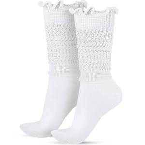 lot 3243 image: Sintege Ruffle Slouch Socks for Women Knit Knee Boot High Socks Ruffle Long Tube Soft Scrunch Womens Legging Sock(White, L)&nbsp