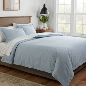 lot 3249 image: TwinTwin Extra Long Cotton Linen Chambray Duvet Cover &amp Sham Set Blue - Threshold Woven Zippered Bedding Set&nbsp
