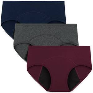 lot 3255 image: INNERSY Period Underwear for Women Teens Leak-Proof Menstrual Cotton Protective Hipster Panties 3-Pack (Light Flow (Dark Vintage), Medium) - Retail $15