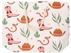 lot 3261 image: Western Theme Rope Handle Canvas Tote Bag - Retail $15