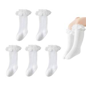 lot 3266 image: Toddler Girls Knee High Ruffler Socks for Girls Cotton Scallop Knit Tube Ruffled Long Valentines Day Socks Stockings Stufflers for Kids - Retail $15