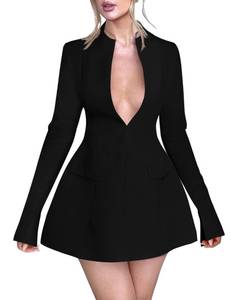 lot 3267 image: YMDUCH Womens Sexy Long Sleeve Deep V Neck A-Line Mini Party Cocktail Dress Black Large  - Retail $39