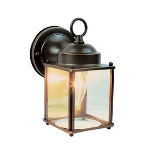 lot 3282 image: Design House 506576 Coach Traditional 1-Light OutdoorIndoor Wall Light with Clear Glass for Porch Entryway Patio, Oil Rubbed Bronze - Retail $41