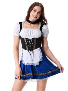 lot 3288 image: GRAJTCIN Oktoberfest Costumes Women German Bavarian Dirndl Dress Velvet Beer Maid Outfit Halloween Carnival Adult (M, Blue) - Retail $33
