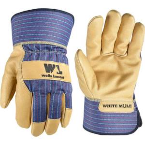 lot 3294 image: Wells Lamont Mens White Mule Heavy Duty Cowhide Leather Palm Work Gloves, X-Large (3300XL) - Retail $14