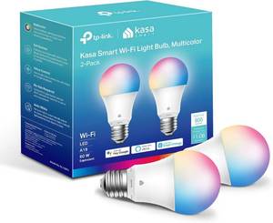 lot 3299 image: Kasa Smart Light Bulbs, Full Color Changing Dimmable Smart WiFi Bulbs Compatible with Alexa and Google Home, A19, 60 W 800 Lumens,2.4Ghz only, No Hub Required, 2-Pack (KL125P2), Multicolor - Retail $14