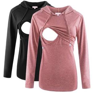 lot 3300 image: Bhome Nursing Shirt Long Sleeves Hoodie Breastfeeding Top Sweatshirt BlackRose Pink M - Retail $38