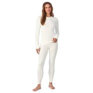 lot 3301 image: Cuddl Duds Womens Heavyweight Fleece 2 Piece Long Sleeve Thermal Underwear Set Shirt &amp Leggings Base Layer for Cold Weather Winter Clothing Long Johns Lounge Sets for Women, Ivory, XL - Retail $35