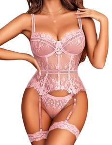 lot 3305 image: Avidlove Lingerie for Women Lace Corset and Panty Outfits Garter Lingerie Sets Dark Pink M - Retail $20