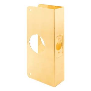 lot 3321 image: Prime-Line U 9541 Brass Lock and Door Reinforcement Plate for 1-34 In. Thick Doors, Brass Finish (Single Pack) - Retail $23