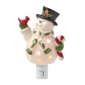 lot 3326 image: Lenox 897958 Happy Holly Days Snowman Night Light, Christmas Decorations, Decor - Retail $20