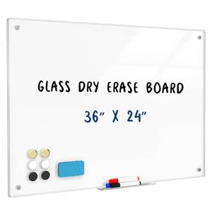 lot 3332 image: Lumspax 0.3mm Reinforced Metal Backing Glass White Board for Wall, 36 x 24 Large Pure White Tempered Glass Board with Frameless Design, 3 x 2 Big Dry Erase Board for Home, Office, School - Retail $60