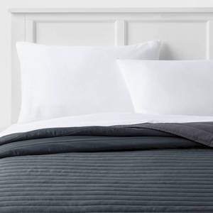 lot 3342 image: TwinTwin Extra Long Satin Quilt Dark Gray - Room Essentials Midweight Sateen Coverlet, OEKO-TEX Certified - Retail $30